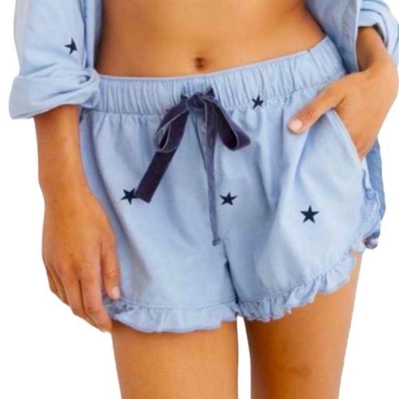 aerie Other - NWT Aerie Ruffle Hem Blue Star Boxer Pajama Shorts